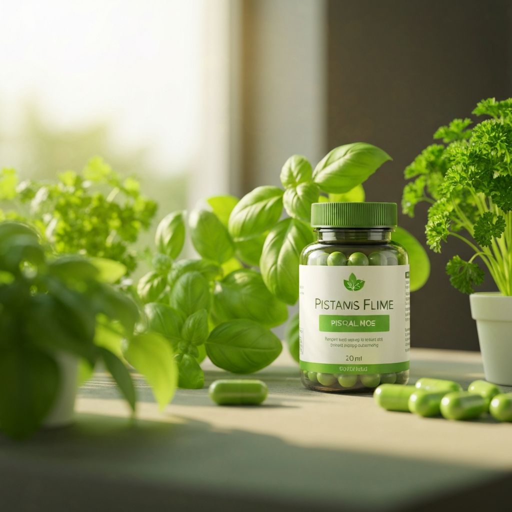 Vitality capsule complex displayed with natural background and morning light